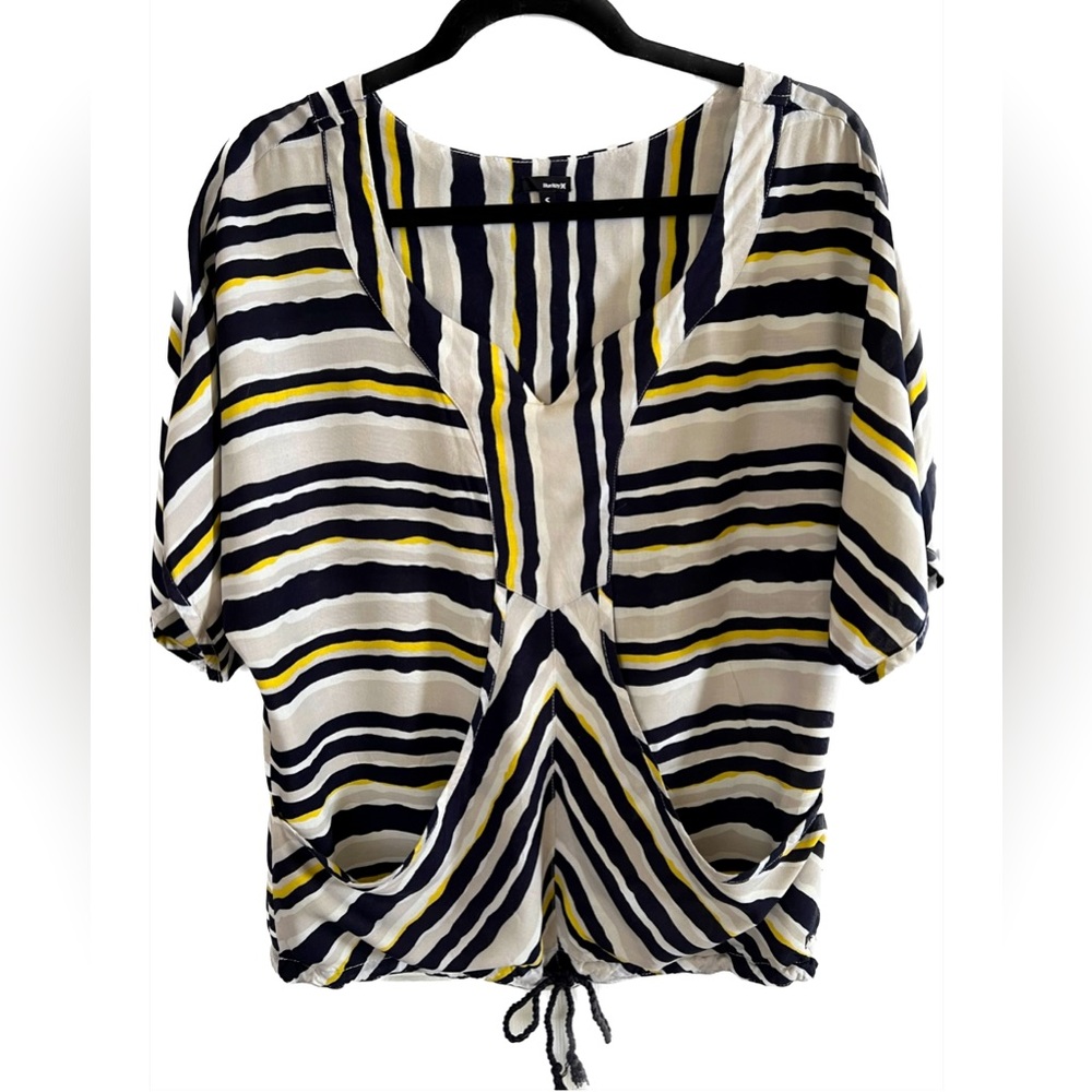 Hurley Womens V Neck Modern Boho Blouse Loose Front Pockets Drawstring Waist (S)